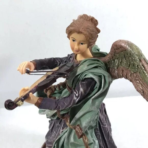 Paper Mache Angel Playing Violin Christmas Tree Topper Figurine - Picture 5 of 9